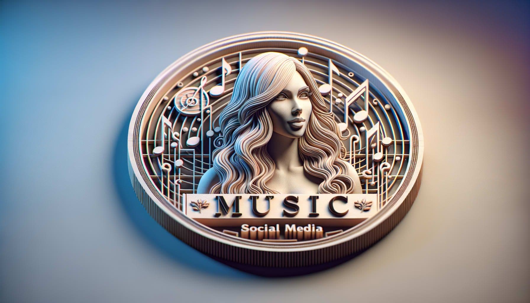 Visual representation for an online article related to a popular female musician's (with physical characteristics similar to a famous female pop star) music making a comeback on a popular social media platform, thus signifying a significant event for artists in the digital era. The accompanying title is 'MusicSagaSocialMedia'. The image is to be crafted in a 16:9 ratio with a precision of 1792 pixels.