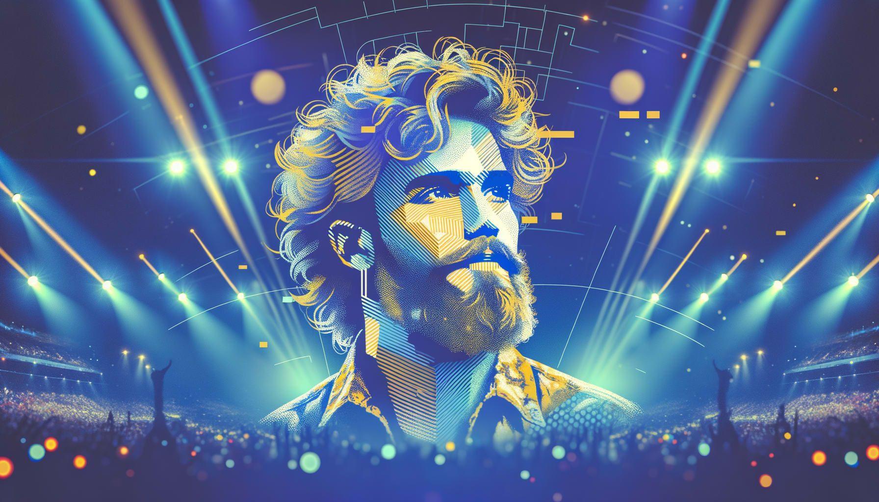 Create an image for a news article with the title: 'Famous Singer set to electrify Copa América 2024 Final in Historic Performance'. The image should illustrate a renowned pop singer, with characteristics of a fit physique and long curly hair, gearing up for a groundbreaking performance at the Copa América 2024 Final. This marks a historical first for both the artist and the tournament. The image should be in a 16:9 ratio with 1792 pixels.